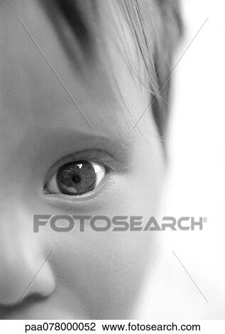 Partial view of baby's face, close-up, b&w View Large Photo Image Stock Image - Partial view of baby's face, close-up, b&w. Fotosearch