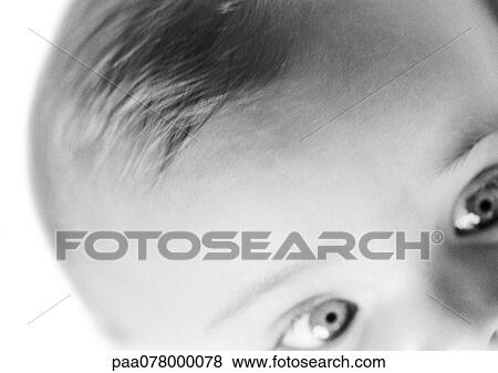 Stock Photo - Partial view of baby's face, close-up, B&W.. Fotosearch