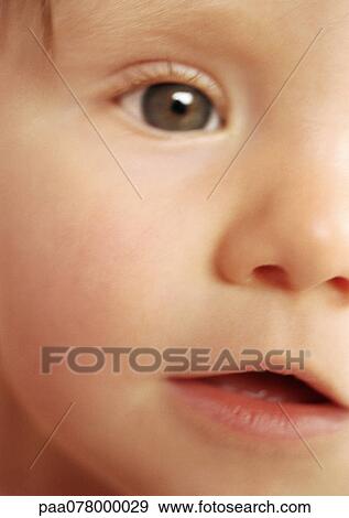 Stock Photo - Partial view of baby's face, mouth open, close-up. Fotosearch