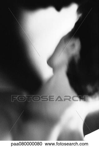 Stock Image - Man's head, rear view, blurred, black and white.. Fotosearch
