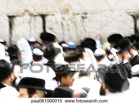 Stock Photography - Israel, Jerusalem, crowd at the Wailing Wall. Fotosearch