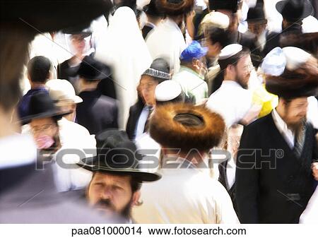 Picture - Israel, Jerusalem, crowd, blurred. Fotosearch