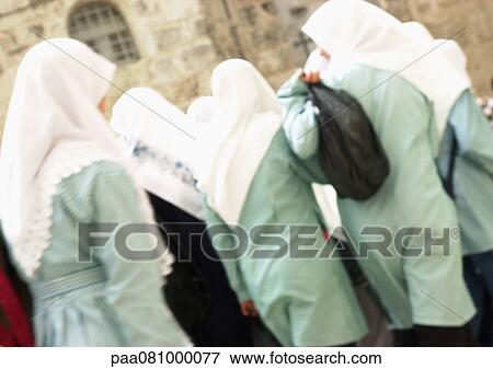 Israel, Jerusalem, Israel, Jerusalem, women wearing headscarves, rear view View Large Photo Image Stock Photo - Israel, Jerusalem, Israel, Jerusalem, women wearing headscarves, rear view. Fotosearch