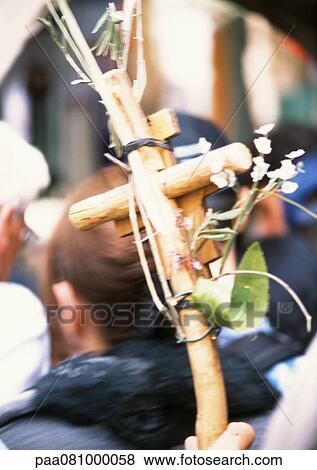 Israel, Jerusalem, wooden cross being held in procession, close-up View Large Photo Image Stock Photo - Israel, Jerusalem, wooden cross being held in procession, close-up. Fotosearch