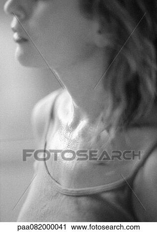 Partial view of woman's face and bust, side view, B&W. View Large Photo Image Stock Image - Partial view of woman's face and bust, side view, B&W.. Fotosearch