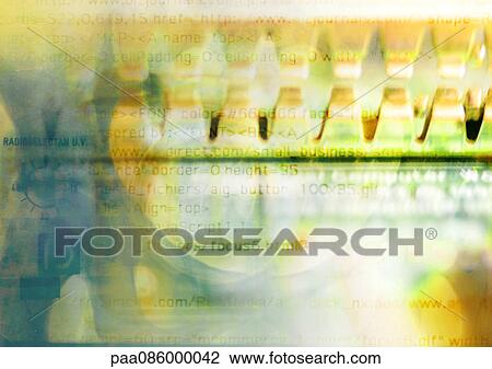 Drawing - Abstract typography, yellows and blues, montage. Fotosearch