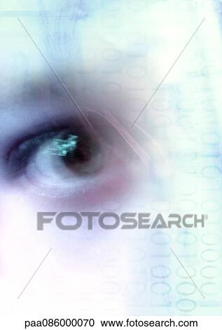 Clipart - Binary Code overlaying eye, montage. Fotosearch