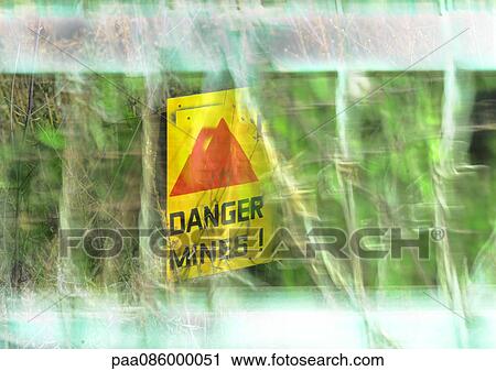 Danger mines! sign, montage View Large Illustration Clip Art - Danger mines! sign, montage. Fotosearch