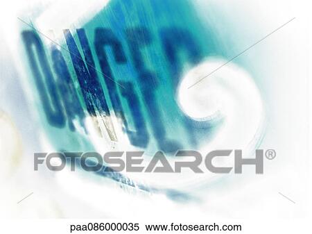 Stock Illustration - Danger typography in blues, montage. Fotosearch