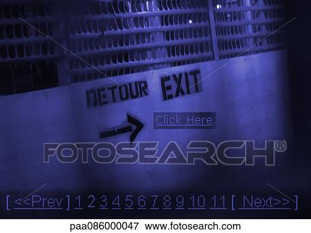 Stock Illustration - Detour and Exit typography stenciled on wall, montage. Fotosearch