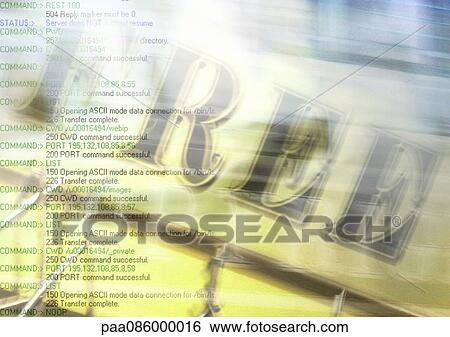 Stock Illustration - Free typography overlaying computer command text, montage. Fotosearch