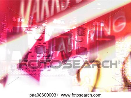 Stock Illustration - Please Ring typographic arrow sign, montage. Fotosearch