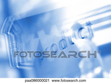 Clip Art - Product typography overlaying blue abstract shape, montage. Fotosearch