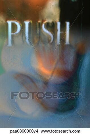 Stock Illustration - Push typography overlaying blurry button, montage. Fotosearch