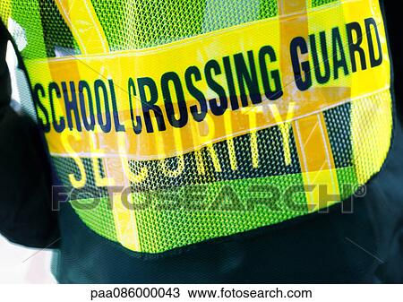 Drawing - School Crossing Guard typography on security vest, montage. Fotosearch
