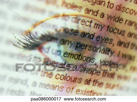Story text overlaying close up of an eye, montage View Large Illustration Stock Illustration - Story text overlaying close up of an eye, montage. Fotosearch