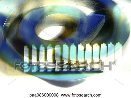 Stock Illustration - Typographic symbol "@" overlay by abstract white shapes, montage. Fotosearch