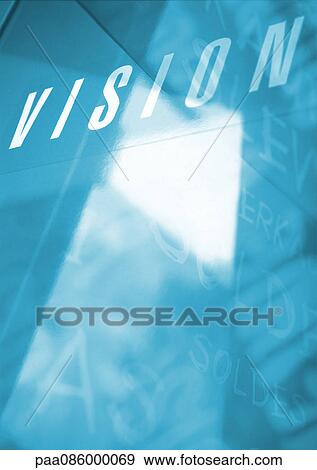 Stock Illustration - Vision typography in blues and white, montage. Fotosearch