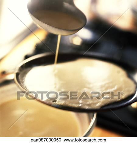 Close-up of batter being poured onto a skillet. View Large Photo Image Stock Image - Close-up of batter being poured onto a skillet.. Fotosearch
