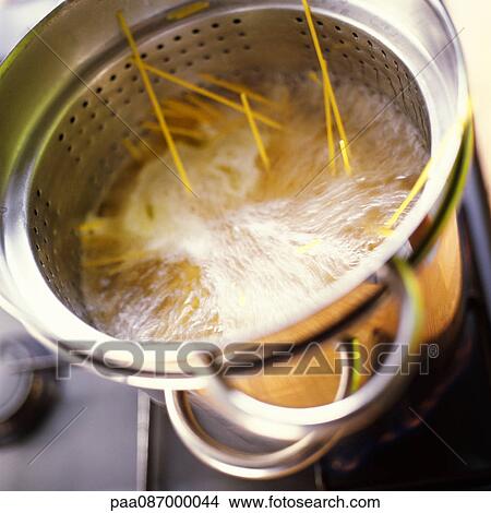 Picture - Close-up of pasta cooking in a pot.. Fotosearch