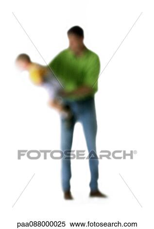 Stock Photography - Silhouette of father holding son, on white background, defocused. Fotosearch