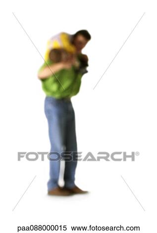 Stock Photography - Silhouette of man holding child around shoulders, on white background, defocused. Fotosearch