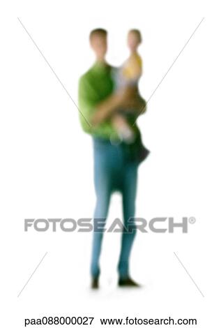Stock Photo - Silhouette of man holding child on white background, defocused. Fotosearch