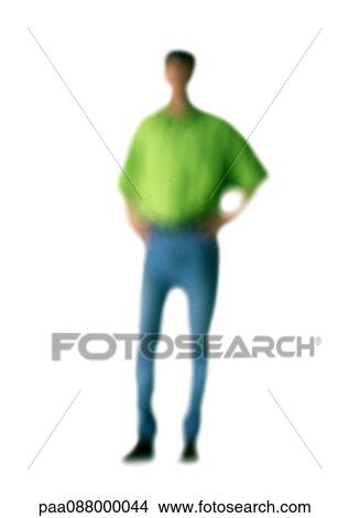 Picture - Silhouette of man with hands on hips, on white background, defocused. Fotosearch