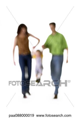Stock Photo - Silhouette of parents swinging child, on white background, defocused. Fotosearch