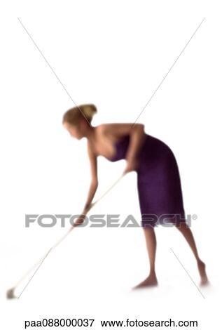 Stock Photo - Silhouette of woman mopping floor, on white background, defocused. Fotosearch