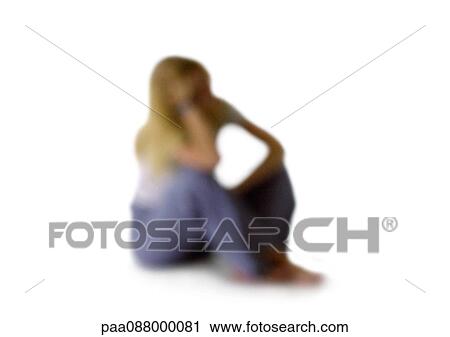 Silhouette of woman sitting with knees up, leaning on elbow, on white background, defocused View Large Photo Image Stock Image - Silhouette of woman sitting with knees up, leaning on elbow, on white background, defocused. Fotosearch