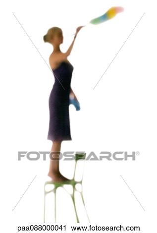 Silhouette of woman standing on chair and dusting, on white background, defocused View Large Photo Image Stock Image - Silhouette of woman standing on chair and dusting, on white background, defocused. Fotosearch