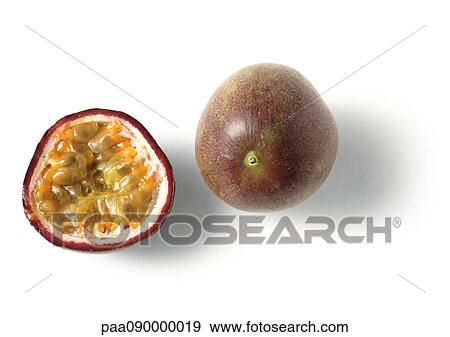 Passion fruit and passion fruit half View Large Photo Image Stock Photo - Passion fruit and passion fruit half. Fotosearch