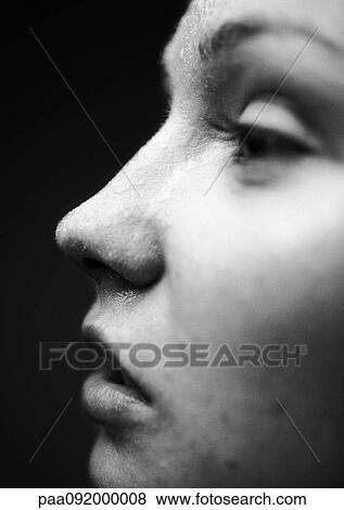 Woman's face, half-closed eyes, side view, close-up, B&W View Large Photo Image Stock Photo - Woman's face, half-closed eyes, side view, close-up, B&W. Fotosearch