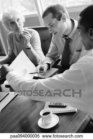 Business people having conference, B&W View Large Photo Image Stock Photography - Business people having conference, B&W. Fotosearch