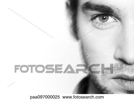 Man's face, partial view, close-up, portrait, B&W View Large Photo Image Stock Photography - Man's face, partial view, close-up, portrait, B&W. Fotosearch