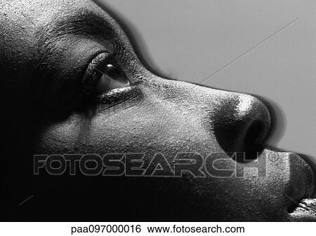 Woman's face, side view, close-up, B&W View Large Photo Image Stock Photograph - Woman's face, side view, close-up, B&W. Fotosearch