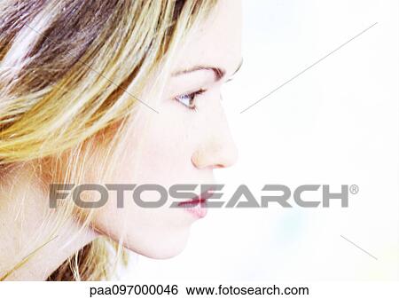 Woman's face, side view, close-up View Large Photo Image Stock Photograph - Woman's face, side view, close-up. Fotosearch