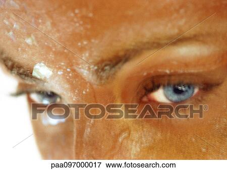 Woman's wet face, partial view, close-up View Large Photo Image Stock Photo - Woman's wet face, partial view, close-up. Fotosearch