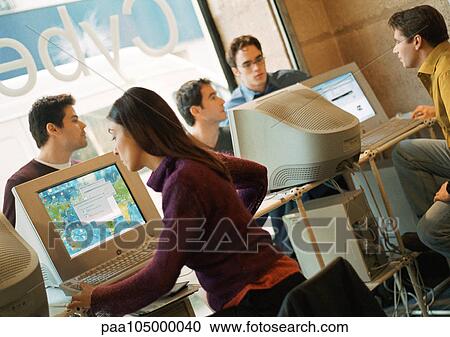 People in cyber cafe View Large Photo Image Stock Image - People in cyber cafe. Fotosearch