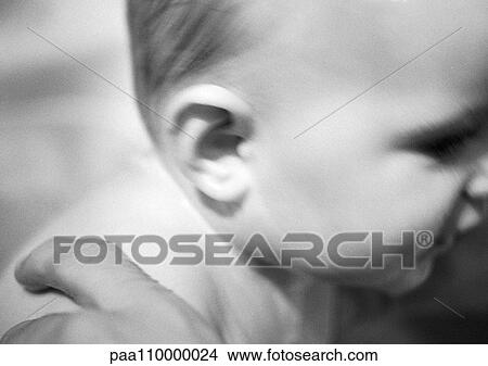 Picture - Baby, close-up, b&w. Fotosearch