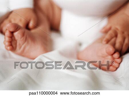 Picture - Baby's feet and hands, close-up. Fotosearch