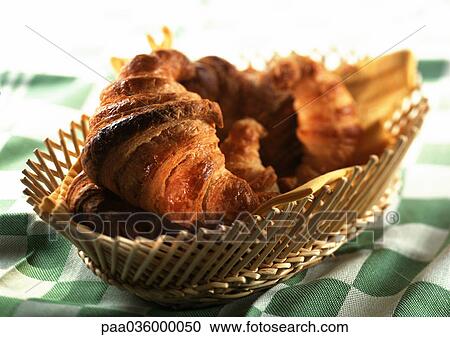 Croissants in basket on green checked tablecloth, close-up View Large Photo Image Stock Image - Croissants in basket on green checked tablecloth, close-up. Fotosearch