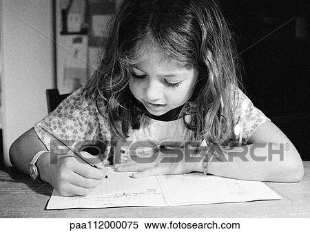 Girl writing in notebook, close-up, b&w View Large Photo Image Stock Photography - Girl writing in notebook, close-up, b&w. Fotosearch