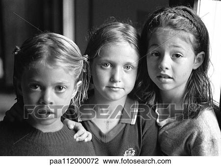Three girls side by side, portrait, b&w View Large Photo Image Stock Image - Three girls side by side, portrait, b&w. Fotosearch
