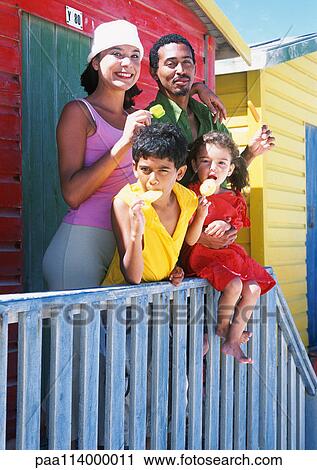 Family standing behind railing eating ice cream View Large Photo Image Stock Image - Family standing behind railing eating ice cream. Fotosearch
