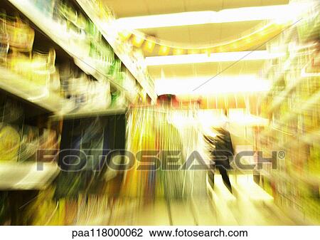 Aisle in grocery store, blurred View Large Photo Image Stock Image - Aisle in grocery store, blurred. Fotosearch