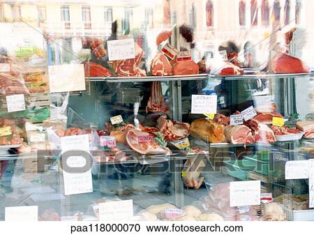 Butcher's shop window View Large Photo Image Stock Image - Butcher's shop window. Fotosearch