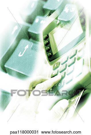 Hand on credit card machine, and computer keyboard, superimposed pictures, close-up View Large Photo Image Stock Image - Hand on credit card machine, and computer keyboard, superimposed pictures, close-up. Fotosearch
