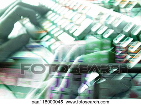 Hands on computer keyboard, supermarket shelves, blurred View Large Photo Image Stock Photography - Hands on computer keyboard, supermarket shelves, blurred. Fotosearch